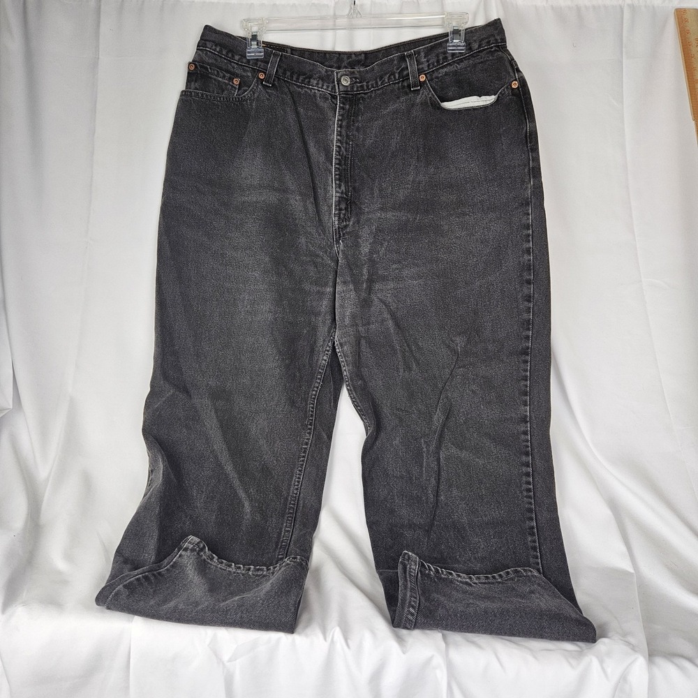 Vintage Y2K Levis 550 Womens 22W L 37x32 Black Denim Relaxed Fit Tapered Long